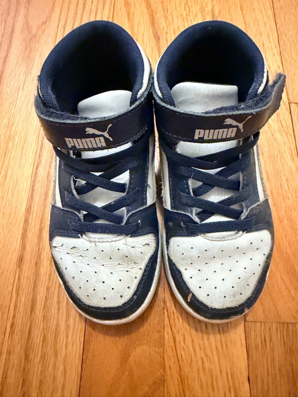 Puma Kids’ Navy and White High-Top Sneakers with Strap